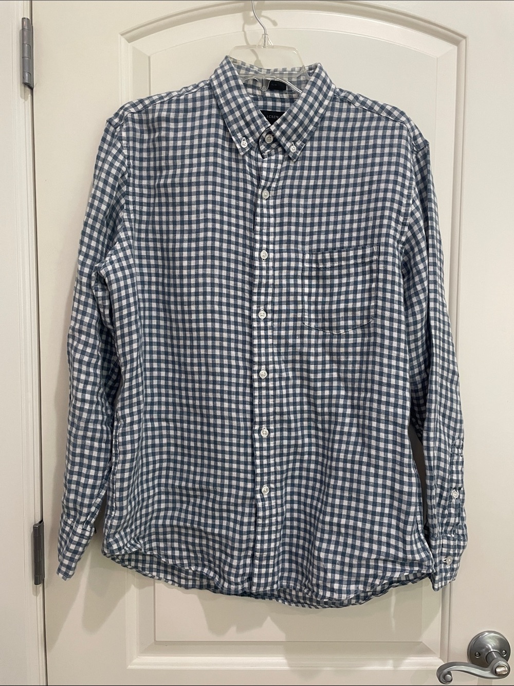 Men's J.Crew Blue and White Gingham Button-Down Linen Shirt